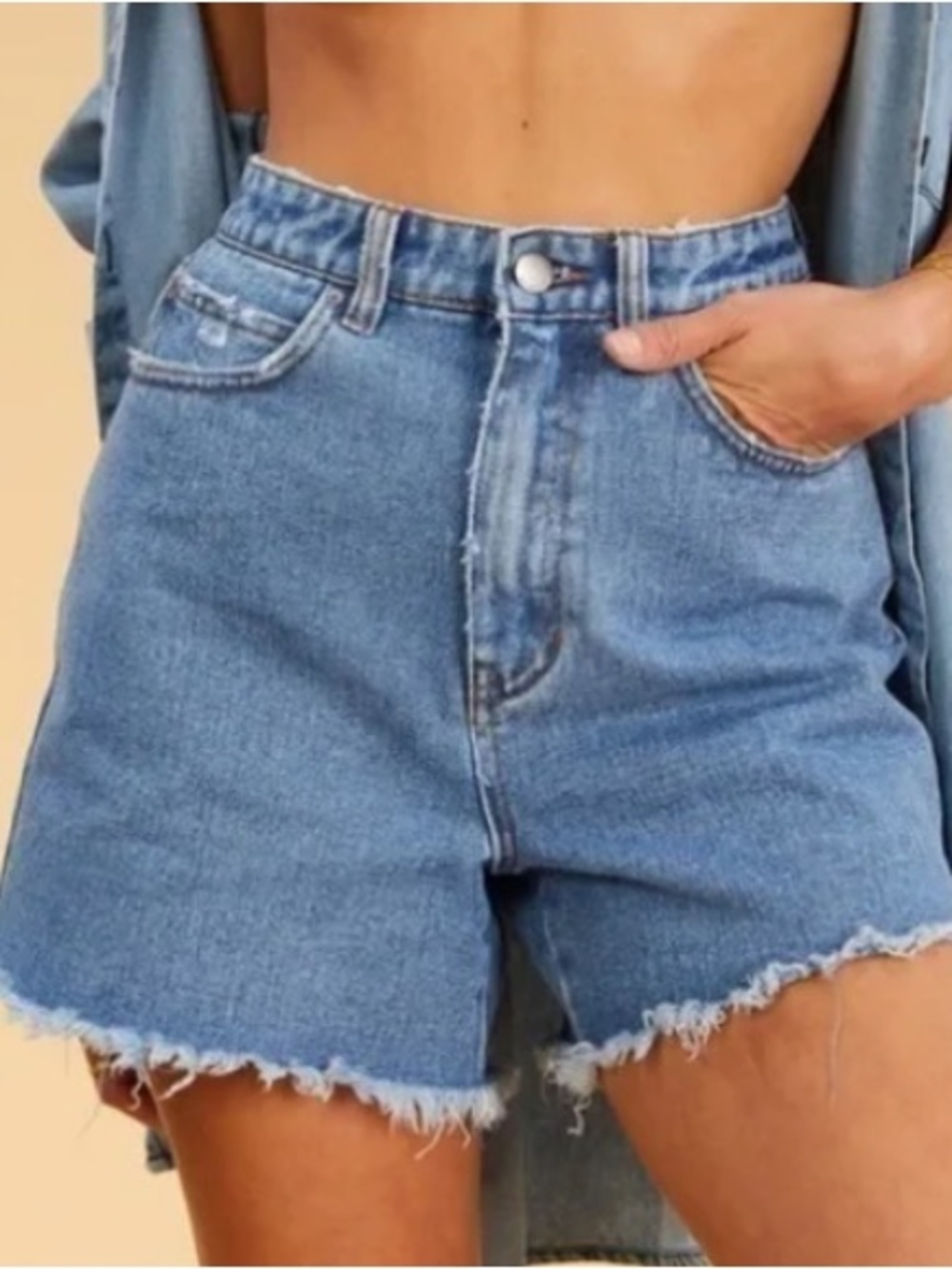 Billabong x The Salty Blonde High Rise Denim Shorts Palm Tree Detail